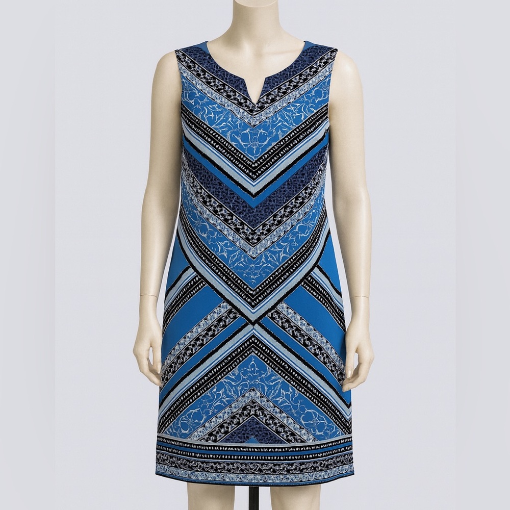 JM Collection Blue and Black Geometric Midi Dress